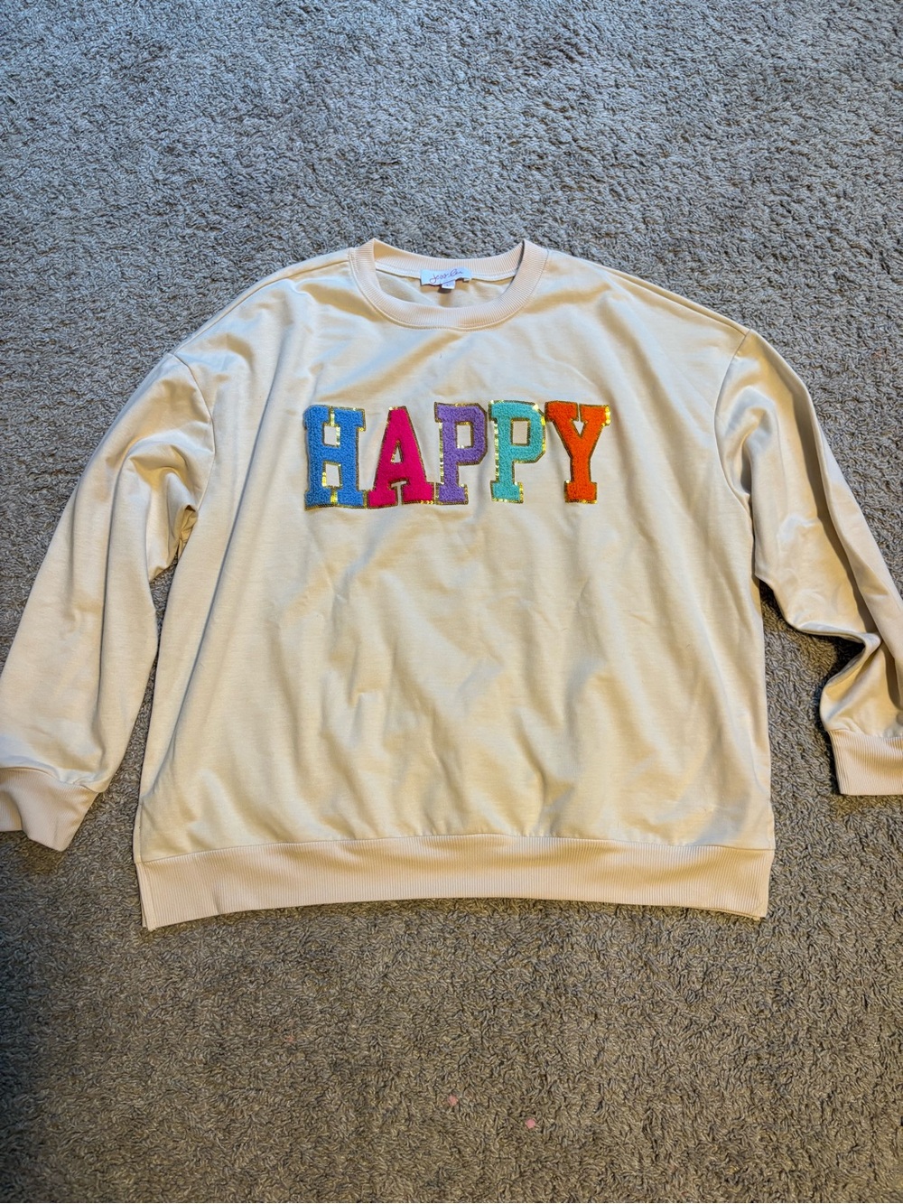 Cream 'HAPPY' Appliqué Sweatshirt - Jess Lea